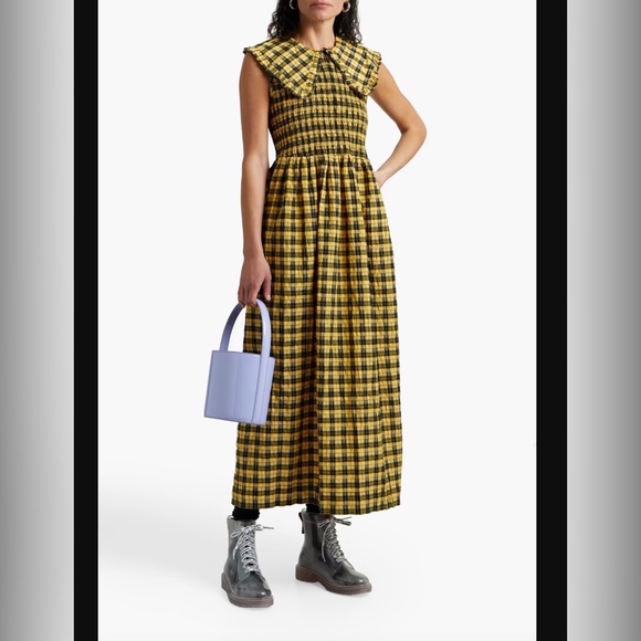 Ganni Dresses & Skirts - Ganni yellow checked collared midi dress